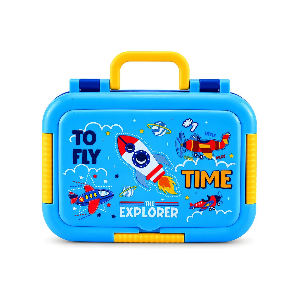 IQIX 800 ML 2-Compartment Stainless Steel Lunch Box | Time to Fly Explorer Design
