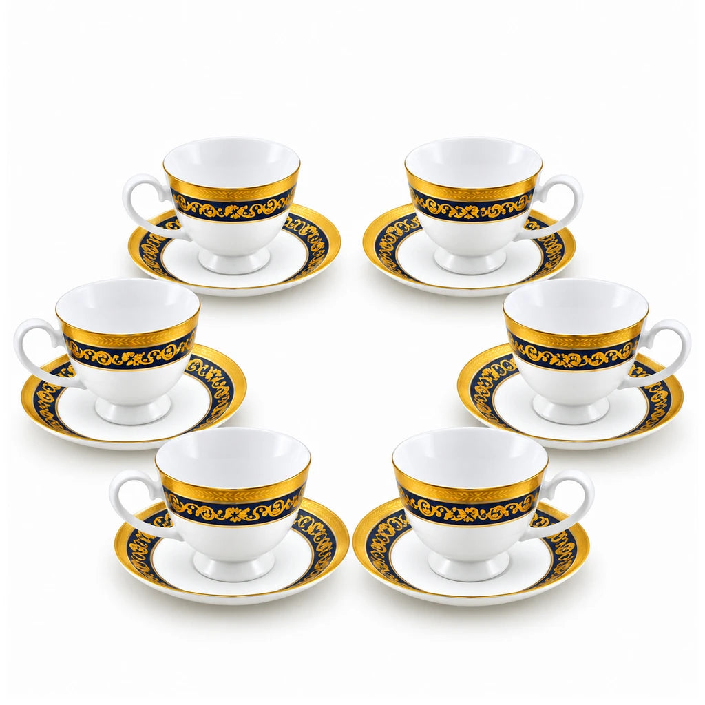 Royale 12-Piece Cup and Saucer Set | Black & Gold Imperial