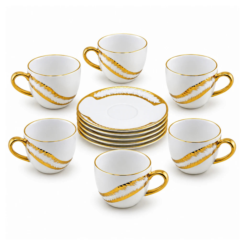 Royal 12-Piece Cup and Saucer Set | Golden Feather