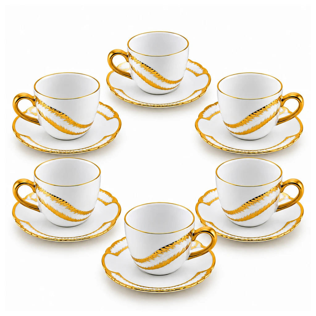 Royal 12-Piece Cup and Saucer Set | Golden Feather