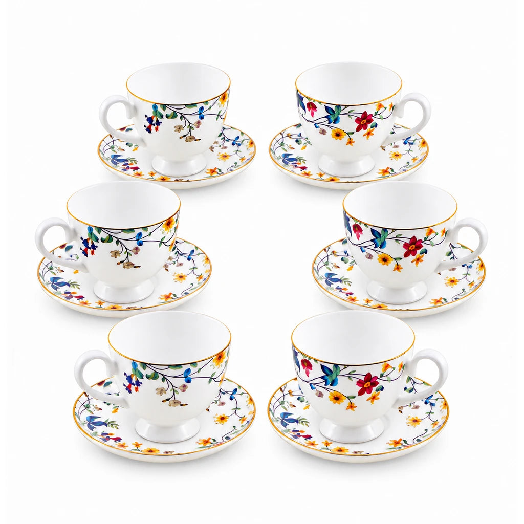 Royale 12-Piece Cup and Saucer Set | Wild Meadow Floral
