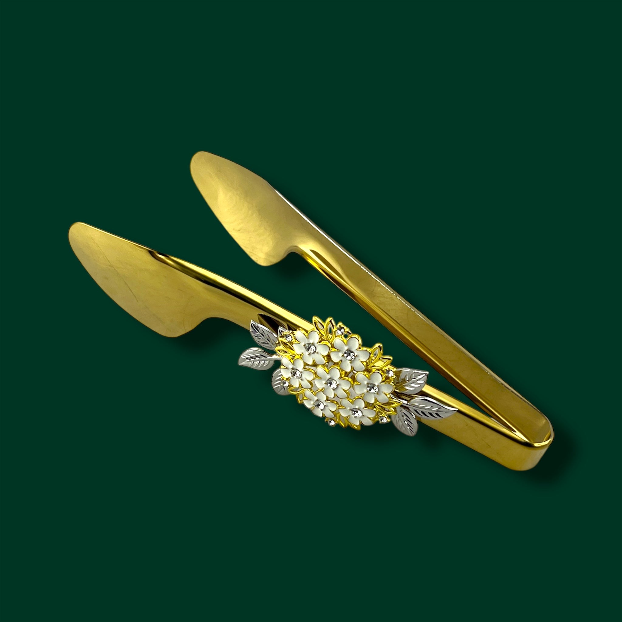 Fancy Food Tong Golden 9" Flower Design
