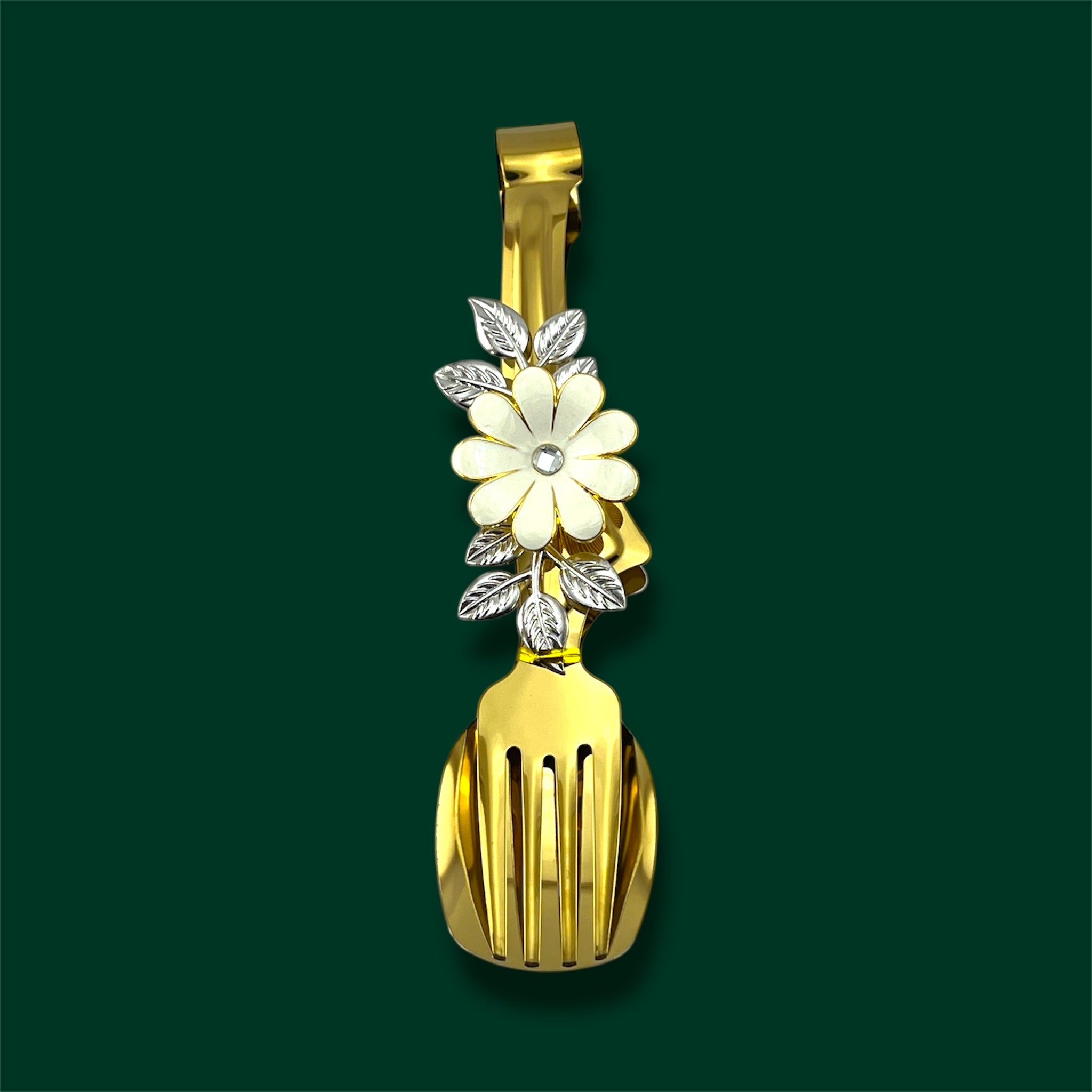 Fancy Food Tong Golden 9" Flower Design