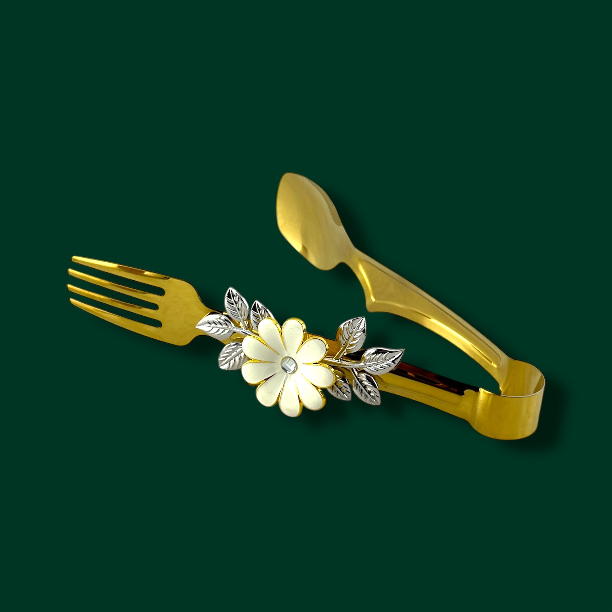 Fancy Food Tong Golden 9" Flower Design