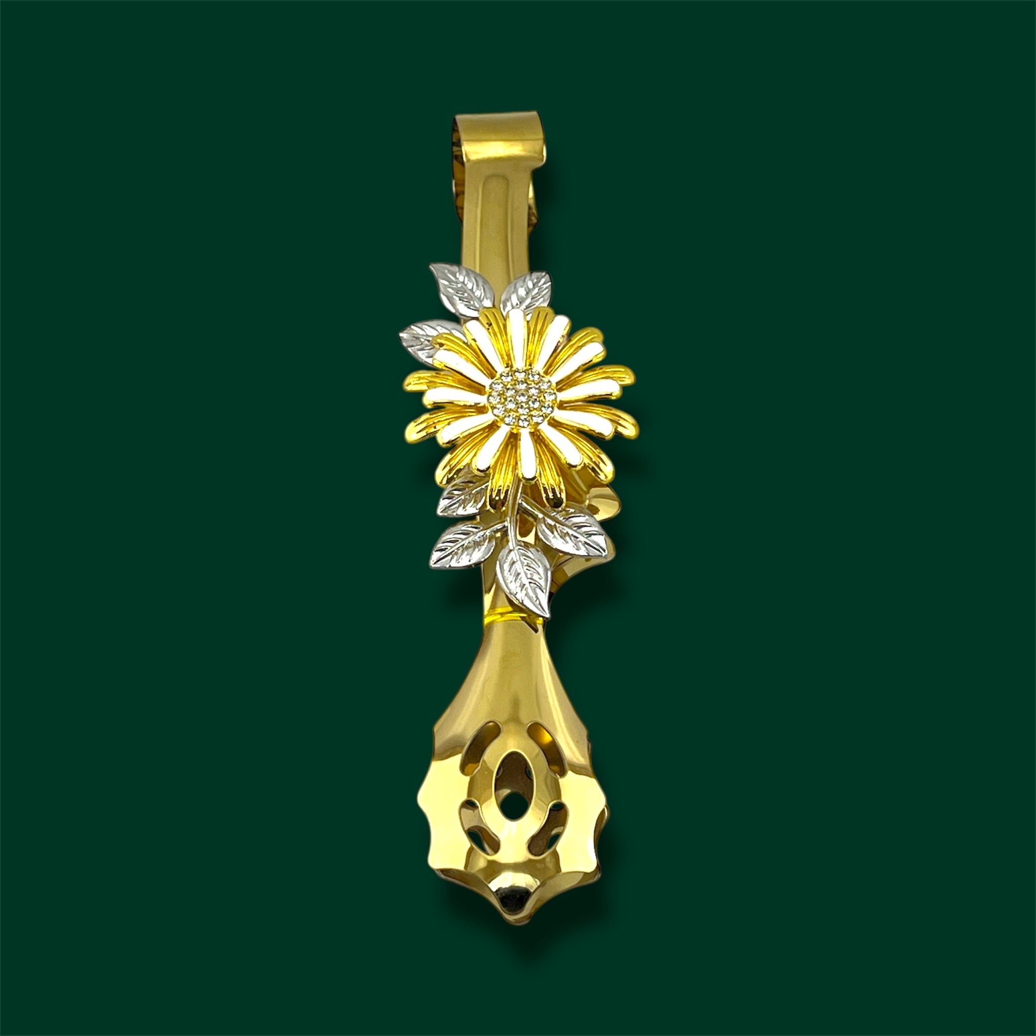 Fancy Food Tong Golden 9" Flower Design