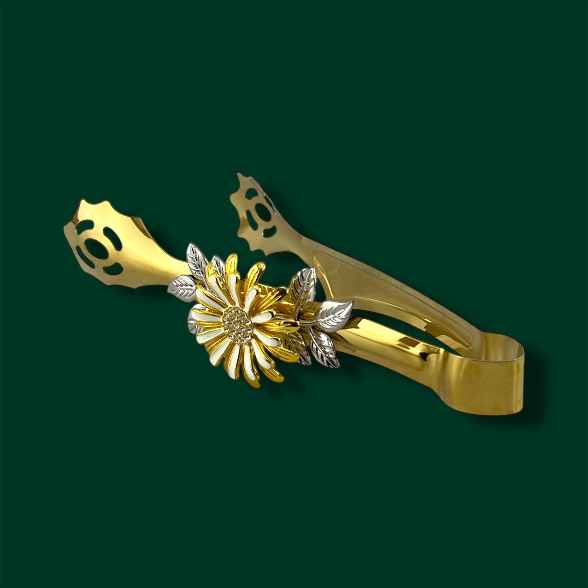 Fancy Food Tong Golden 9" Flower Design