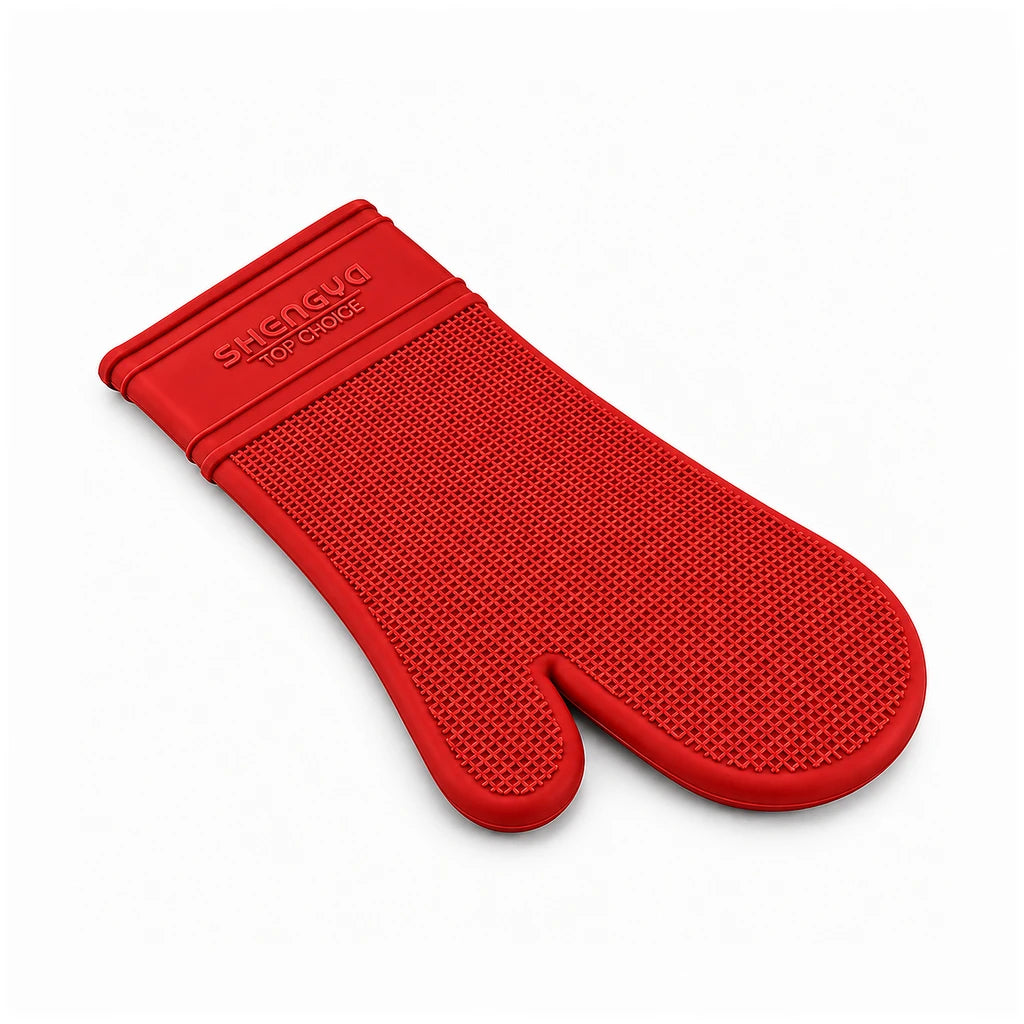 Shengya Silicone Baking Gloves With Textured Grip - Red, Grey & Black