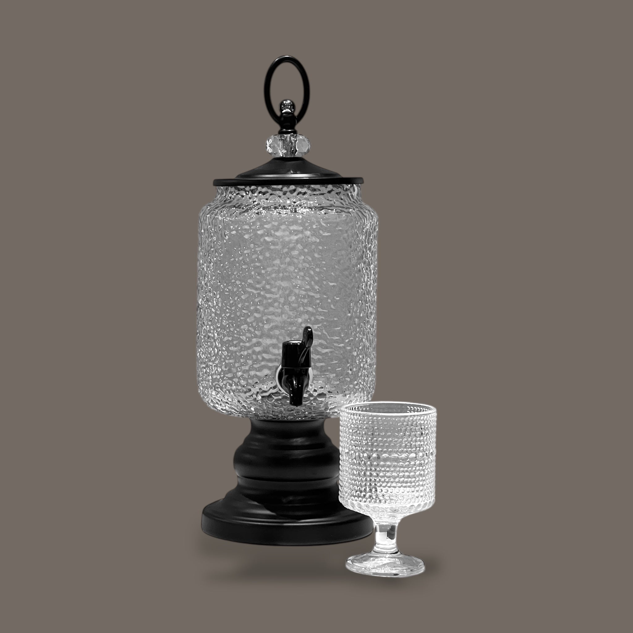 Fancy 4-Liter Glass Beverage Dispenser With Six Glasses