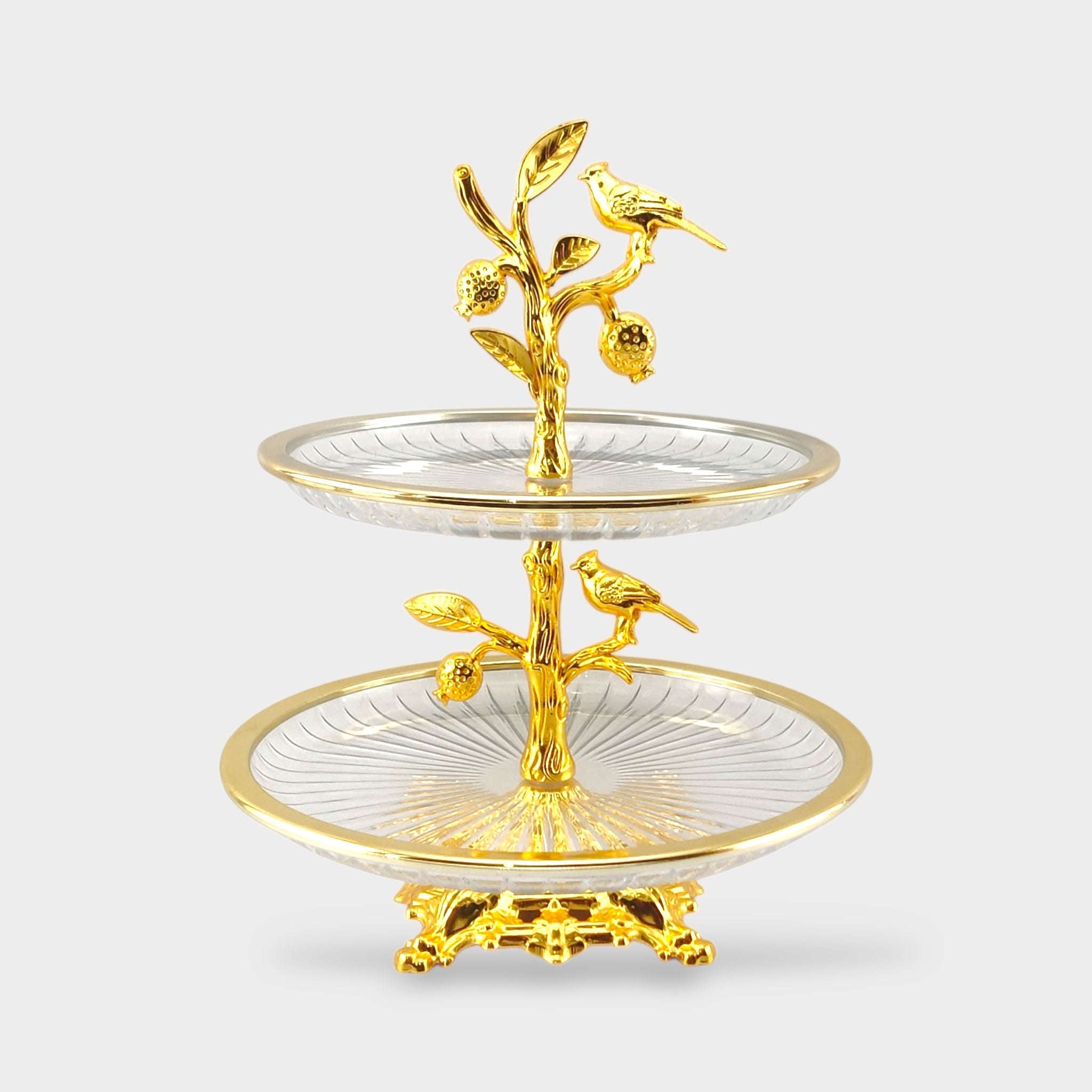 2-Tier Fancy Glass Round Platter Golden Kaka Bawa Sons