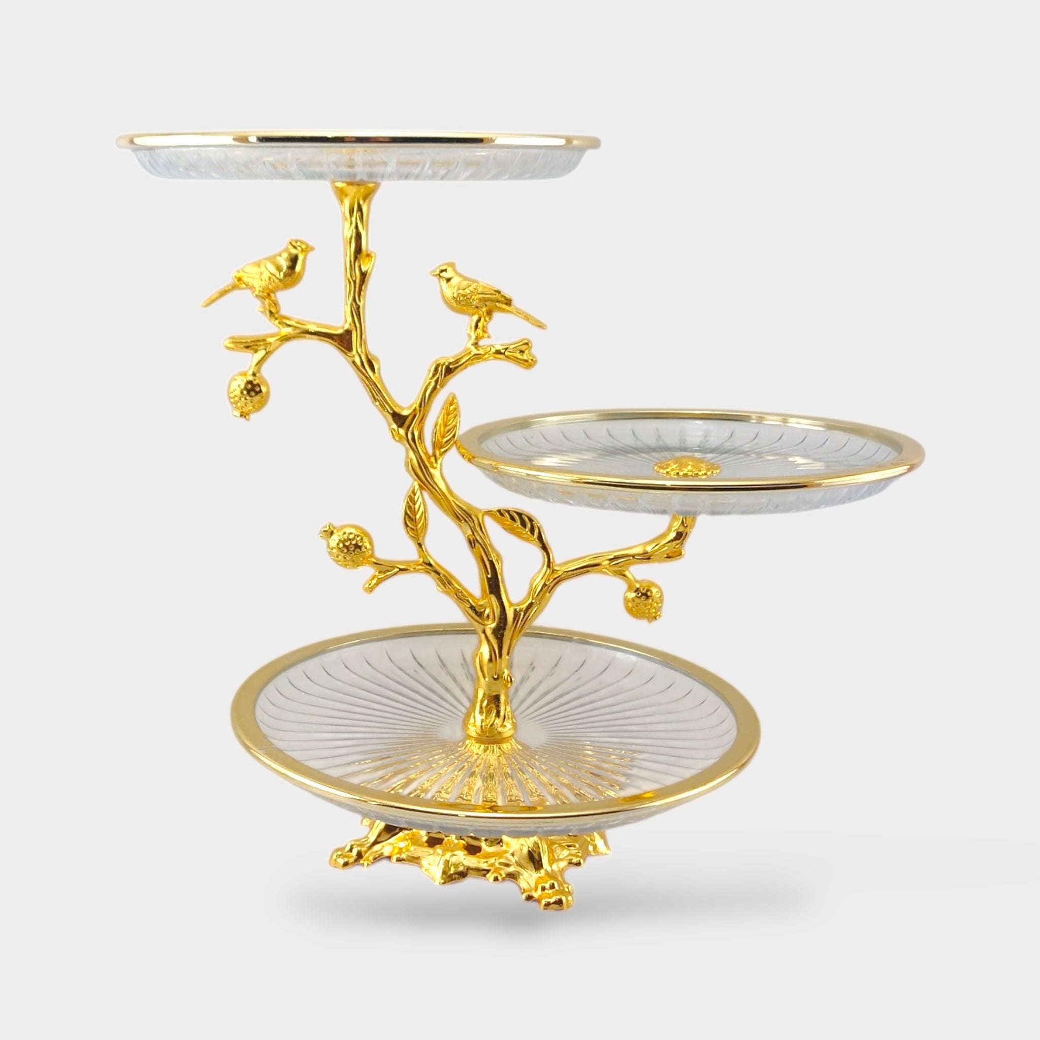 3-Tier Round Fancy Glass Platter Golden Kaka Bawa Sons