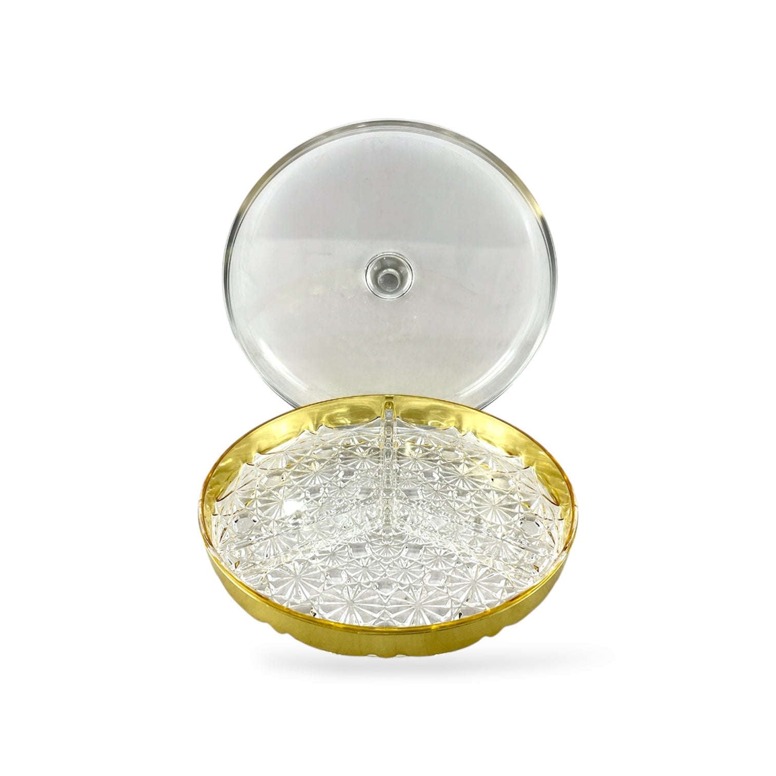 3-Portion Round Acrylic Dry Fruit Dish Kaka Bawa Sons