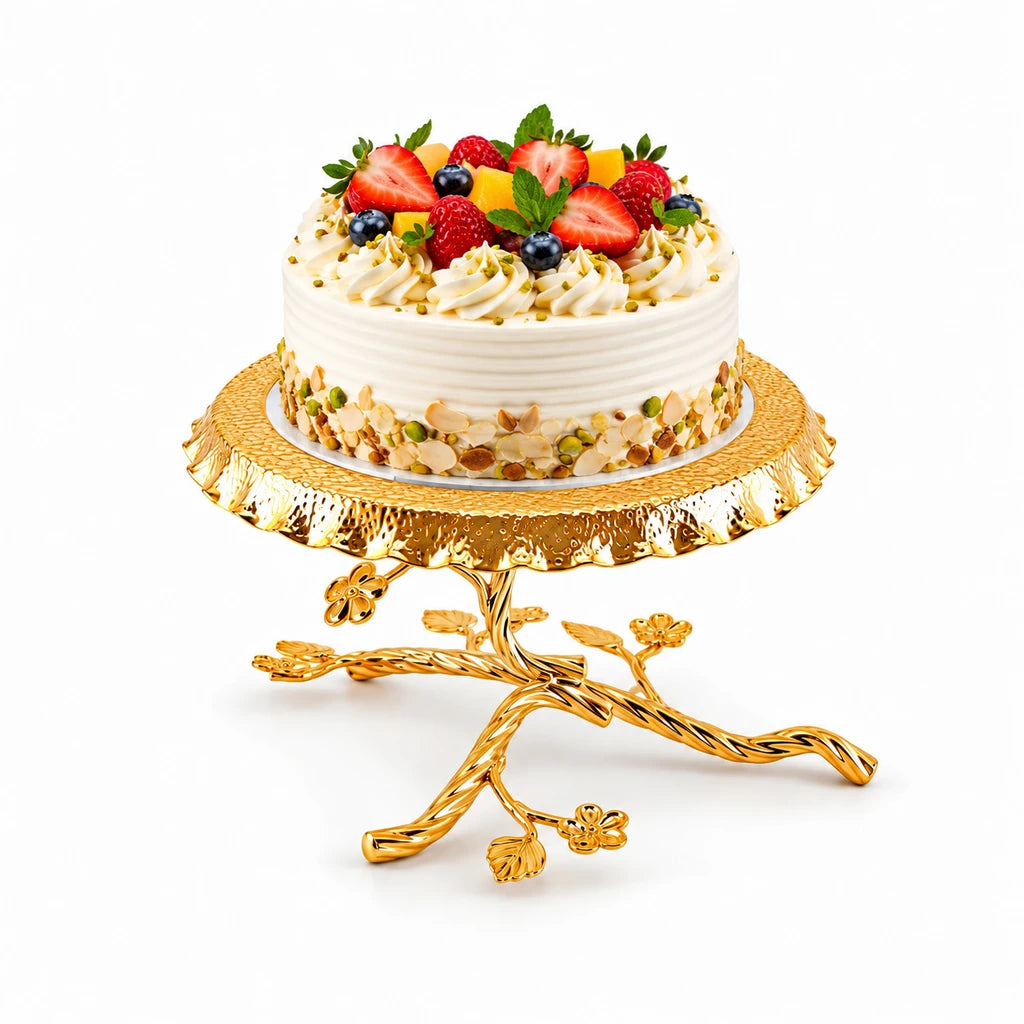 Fancy Round Ceramic Cake Dish With Floral Branch Stand - 22, 27 & 32 cm