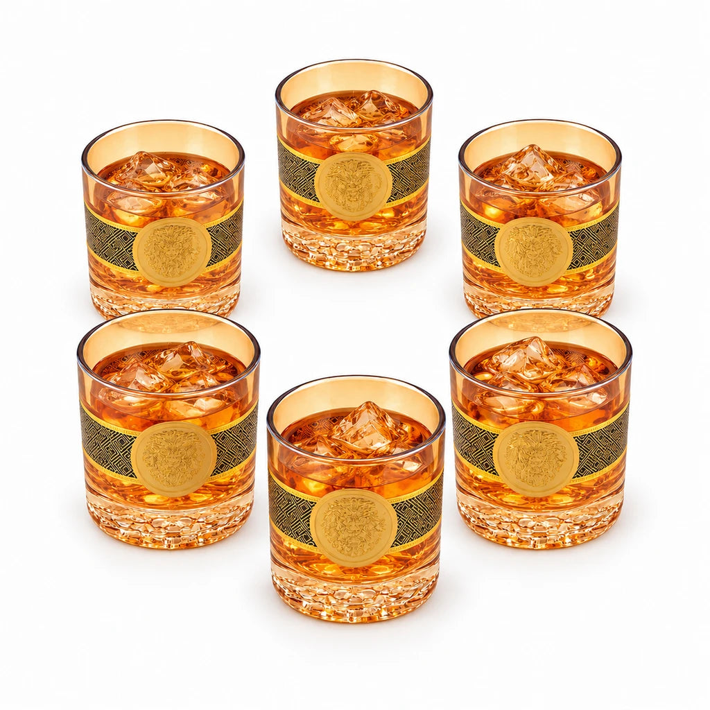 Shine Max 6-Piece Golden Lion DOF Glass Set With Geometric Bands