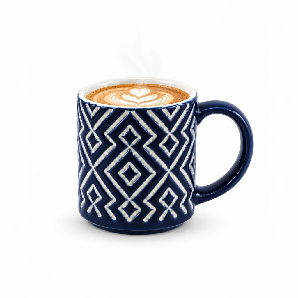 Danny Home 500 ml Navy Blue & White Geometric Porcelain Mug