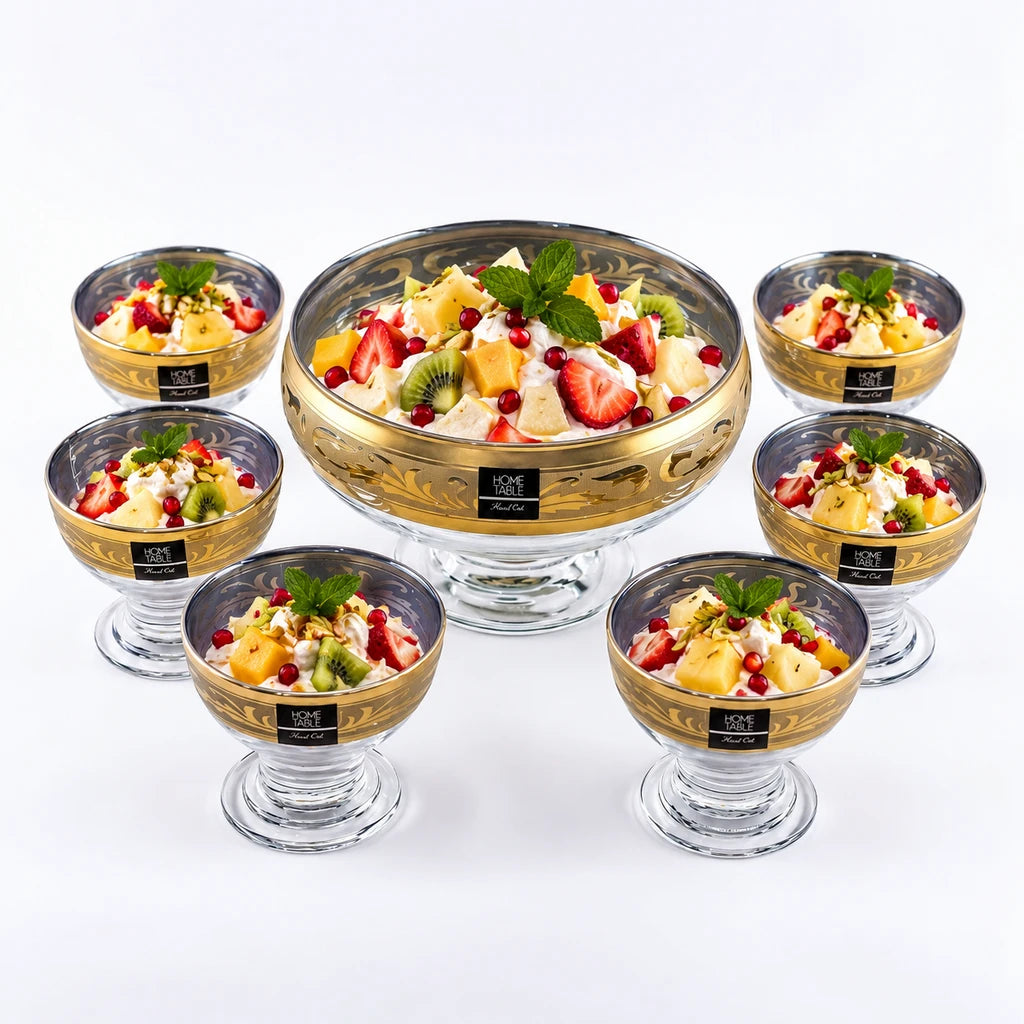 Home Table Bold Greek Border Gold Glass Dessert Set, 7 Pieces
