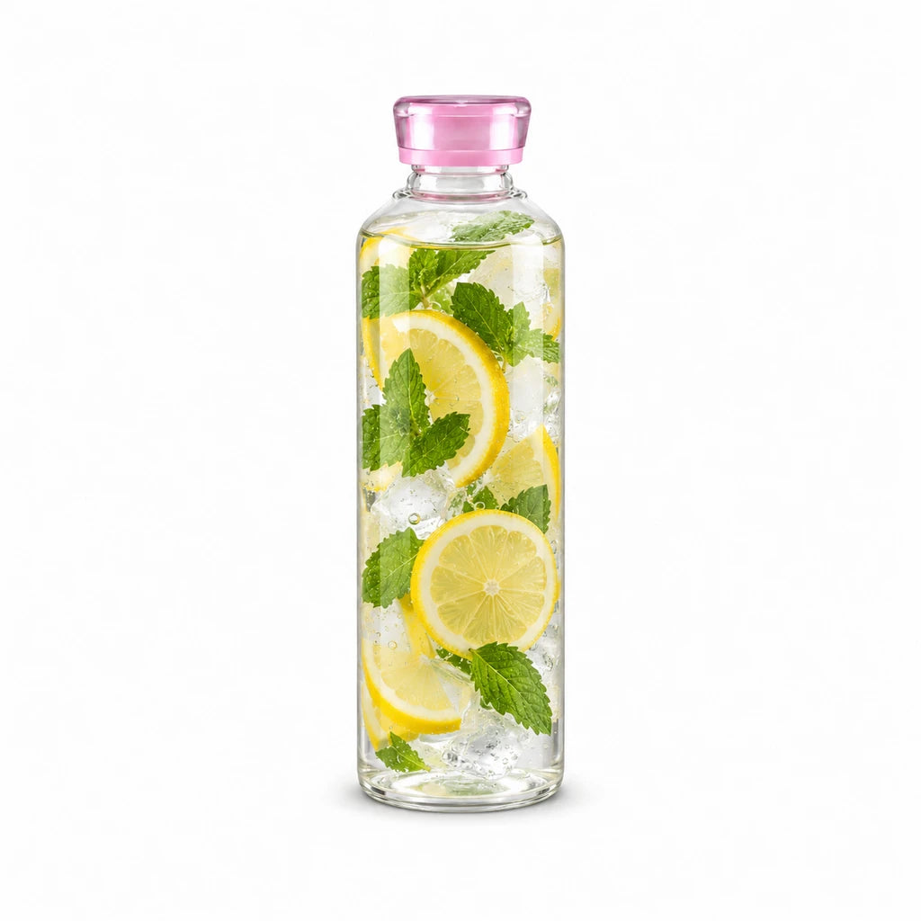 Danny Home Clear Glass Water Bottle with Coloured Cap, 1 L