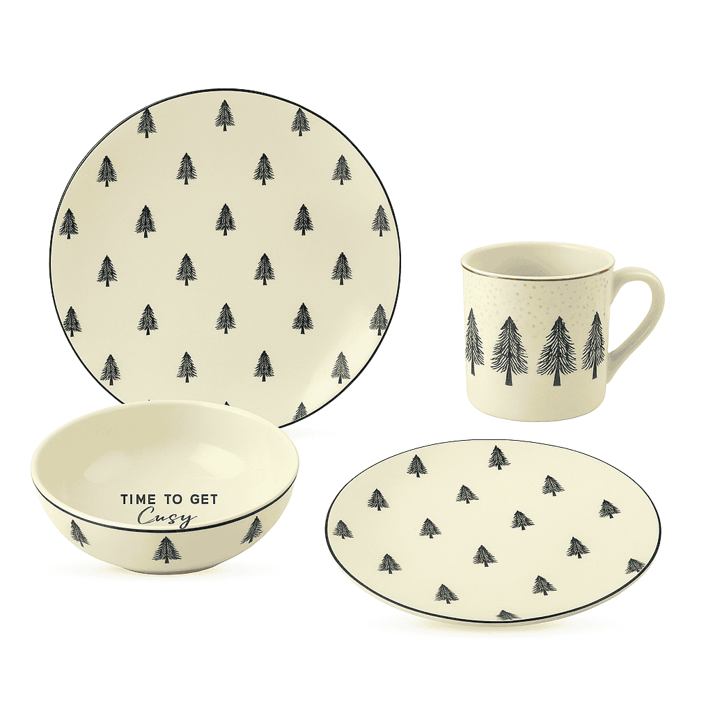 Danny Home 24-Piece Ceramic Christmas Tree Breakfast Set Kaka Bawa Sons