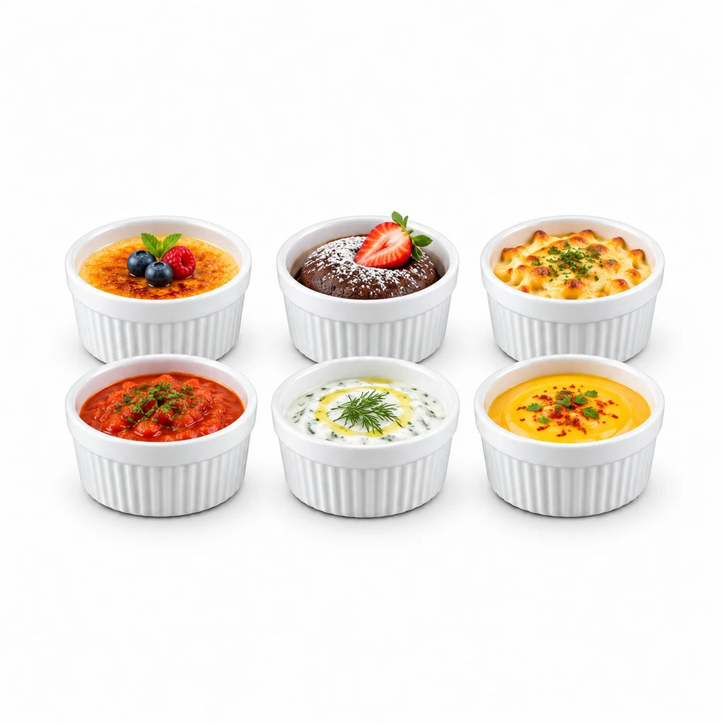 Danny Home 6-Piece White Porcelain Ramekin Set, 3.5-Inch