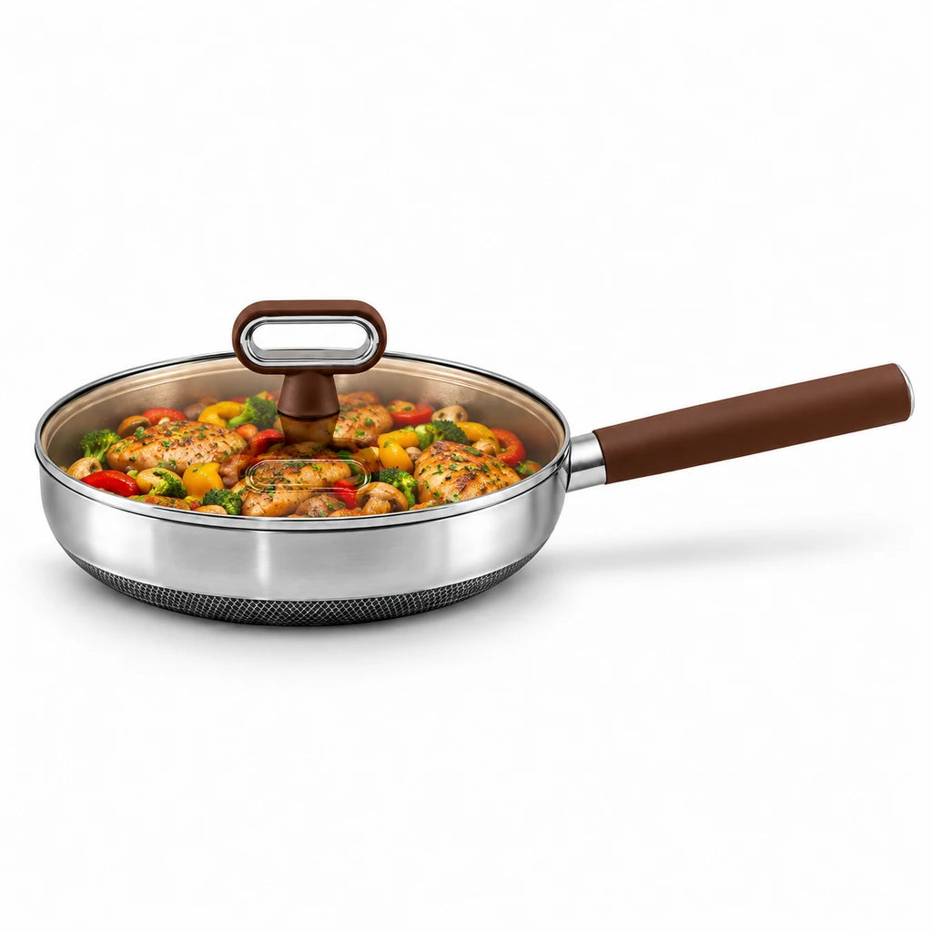 Titanium-Coated Non-Stick Frying Pan With Glass Lid - 24 & 28 cm