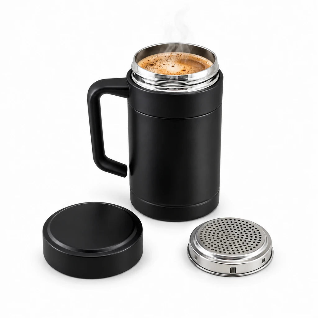 Crest 500 ML Vacuum-Insulated Coffee Mug with Handle | Black Color
