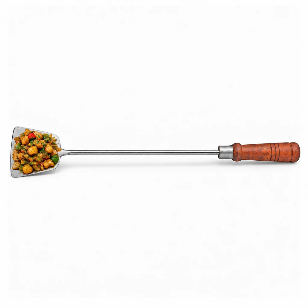 Stainless Steel Tawa Spatula (Khurpi) with Wooden Handle