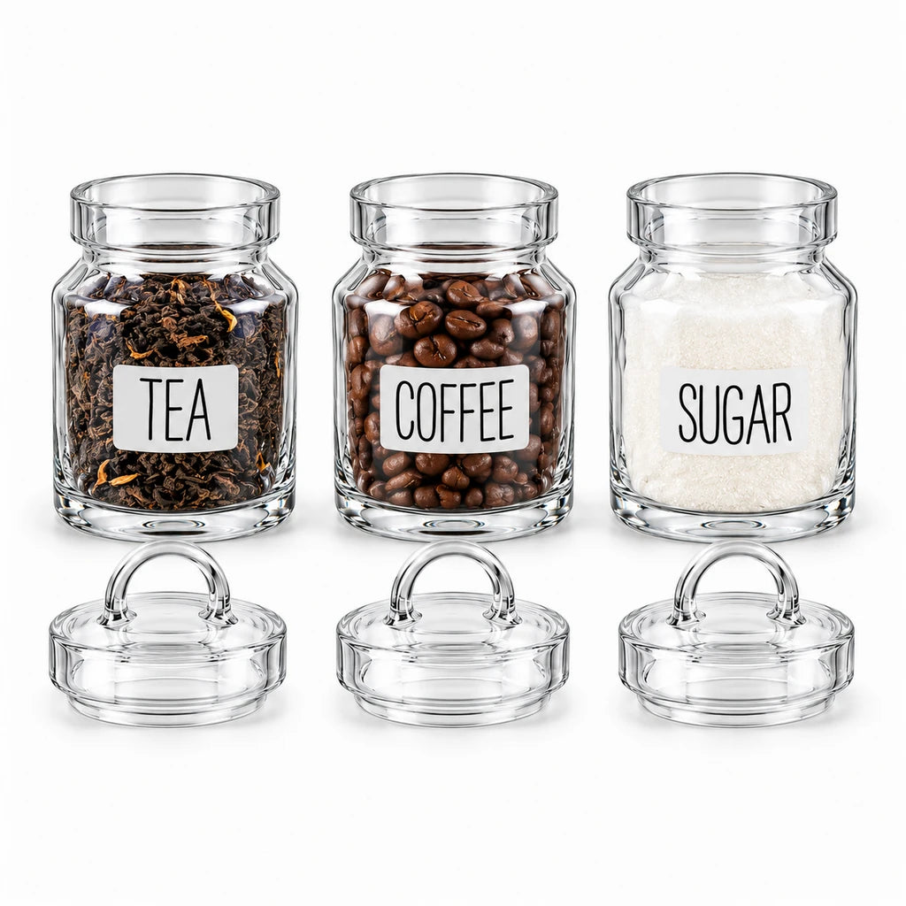 Danny Home 350 ml 3-Piece Glass Tea, Coffee & Sugar Jar Set