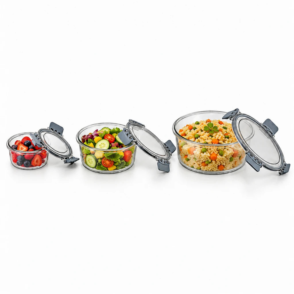 BEST 3-Piece Round Plastic Food Container Set With Lids