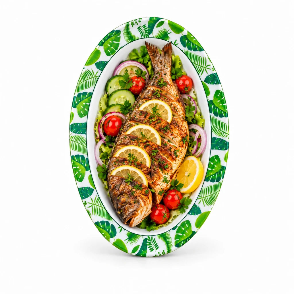 Blaze Greenery 14-Inch Printed Melamine Oval Dish