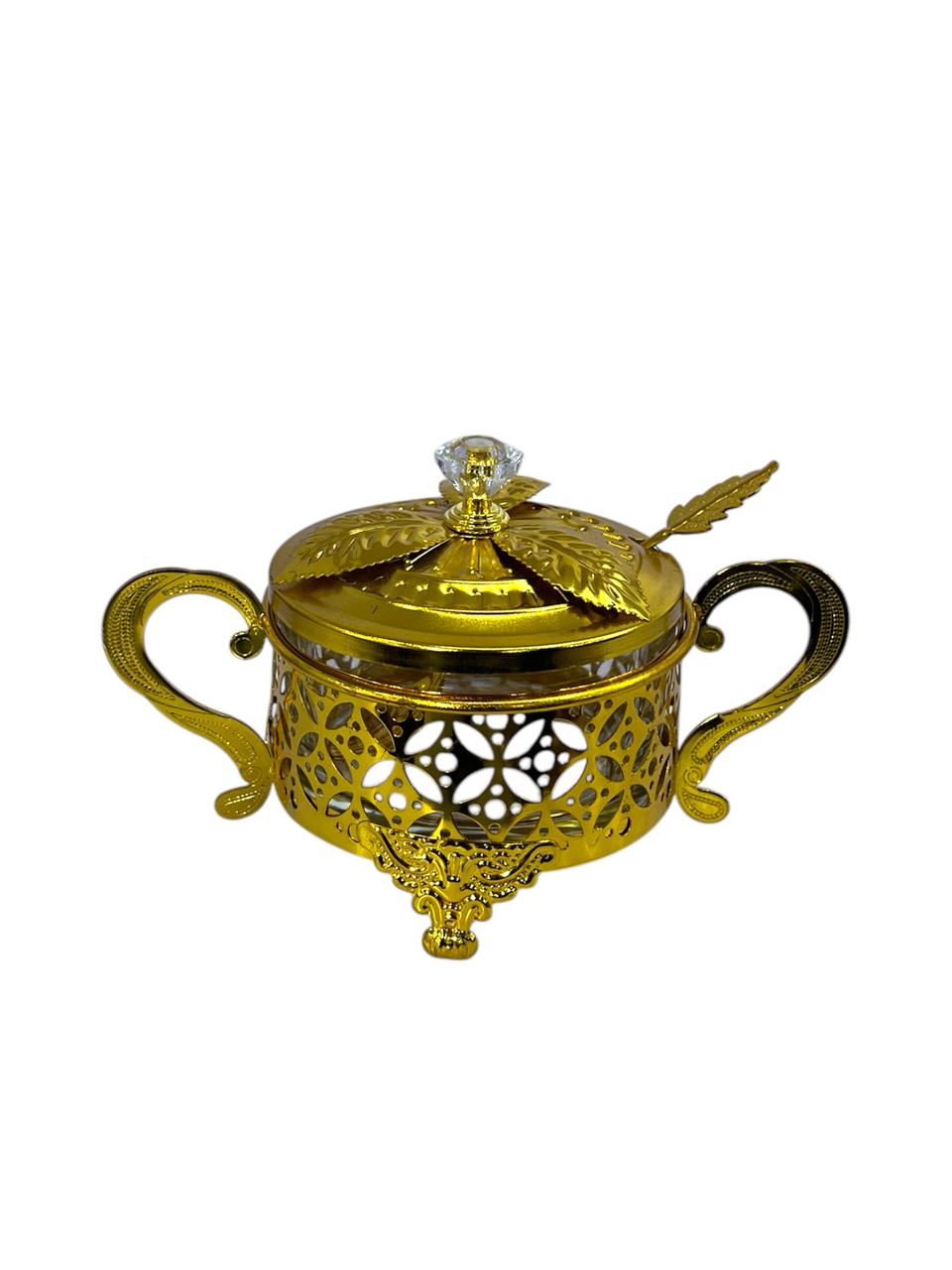 Fancy Leaf Sugar Pot Golden