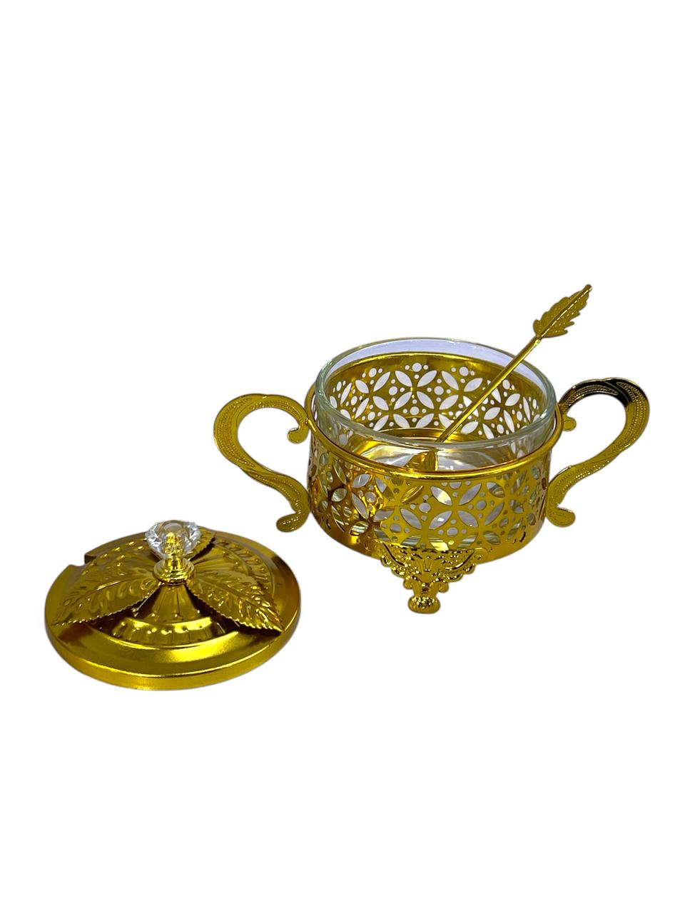 Fancy Leaf Sugar Pot Golden