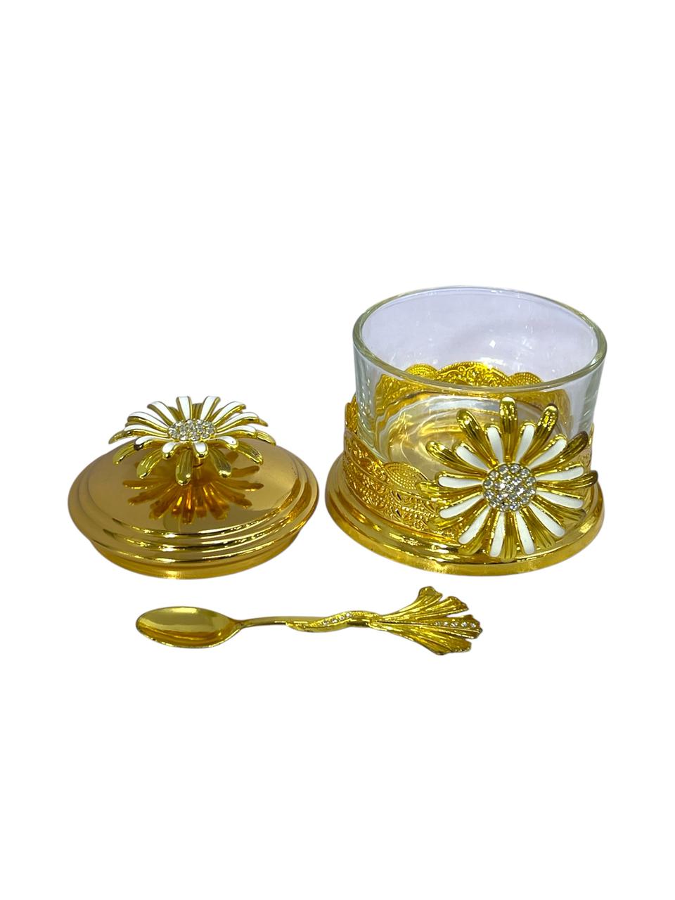 Fancy Flower Sugar Pot (Golden)