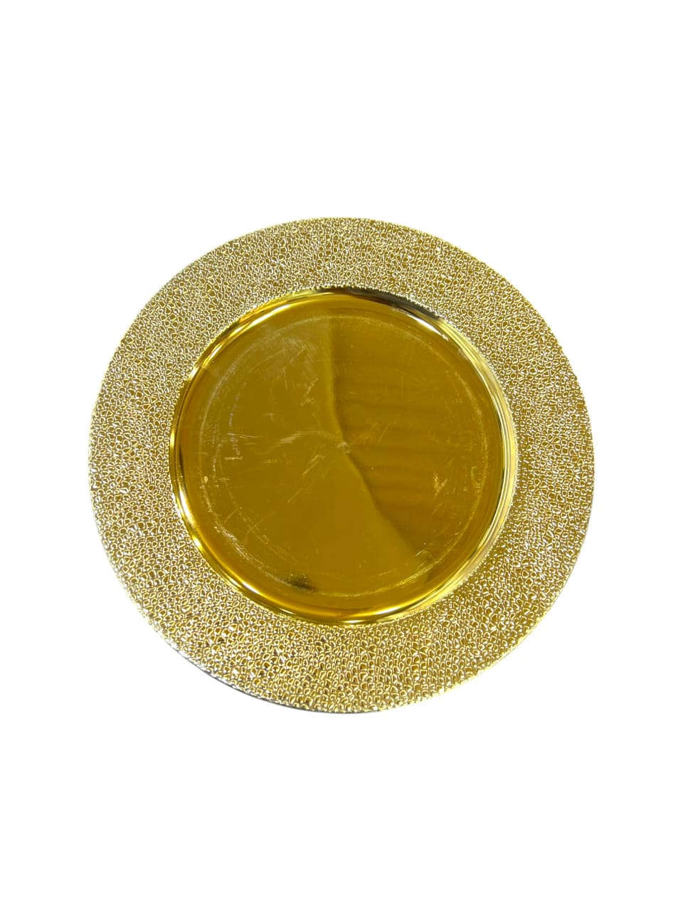 12" Round Golden Plastic Charger Plate (499-4) Kaka Bawa Sons