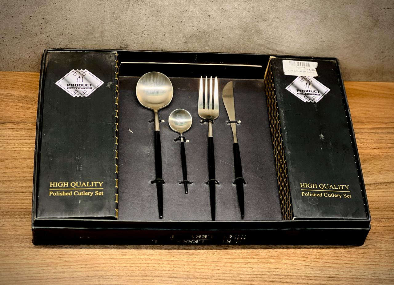 Alomi 24-Piece Cutlery Set Black & Silver Kaka Bawa Sons