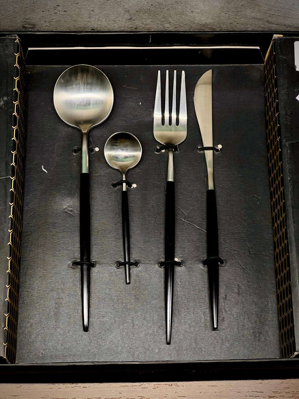 Alomi 24-Piece Cutlery Set Black & Silver Kaka Bawa Sons