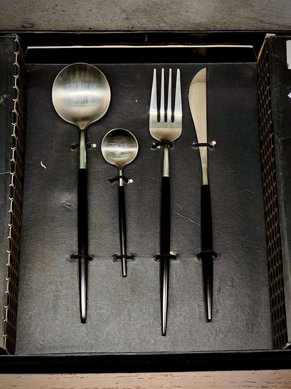 Alomi 24-Piece Cutlery Set Black & Silver Kaka Bawa Sons