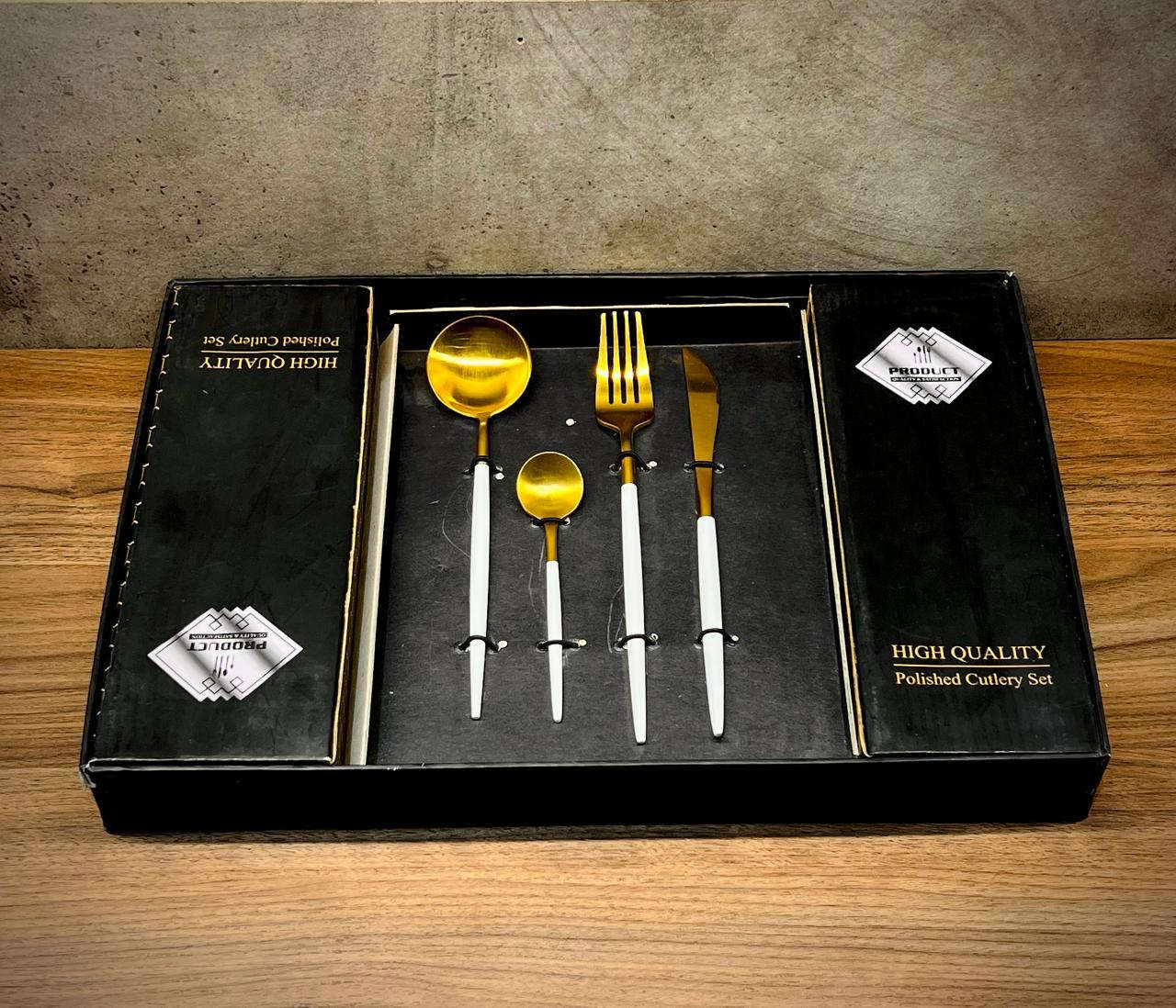 Alomi 24-Piece Cutlery Set White & Golden Kaka Bawa Sons