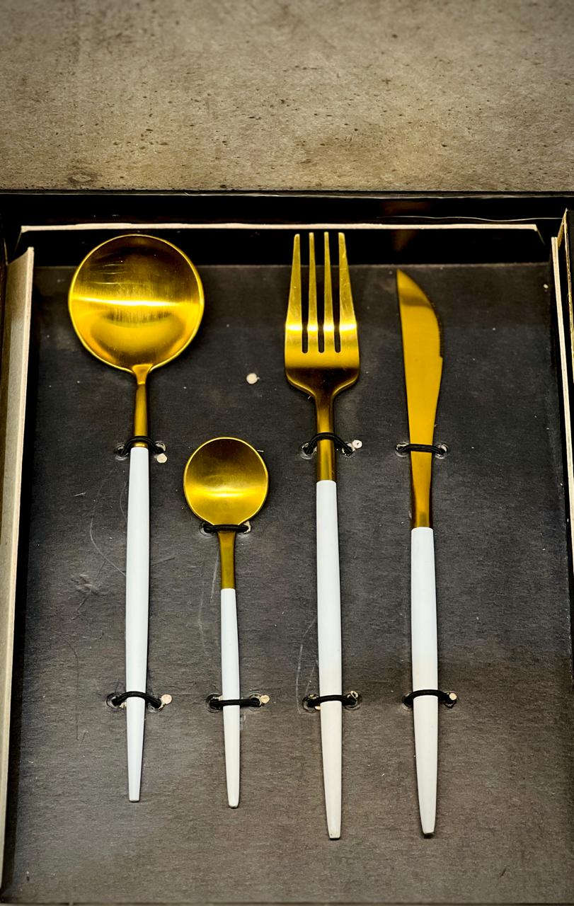 Alomi 24-Piece Cutlery Set White & Golden Kaka Bawa Sons