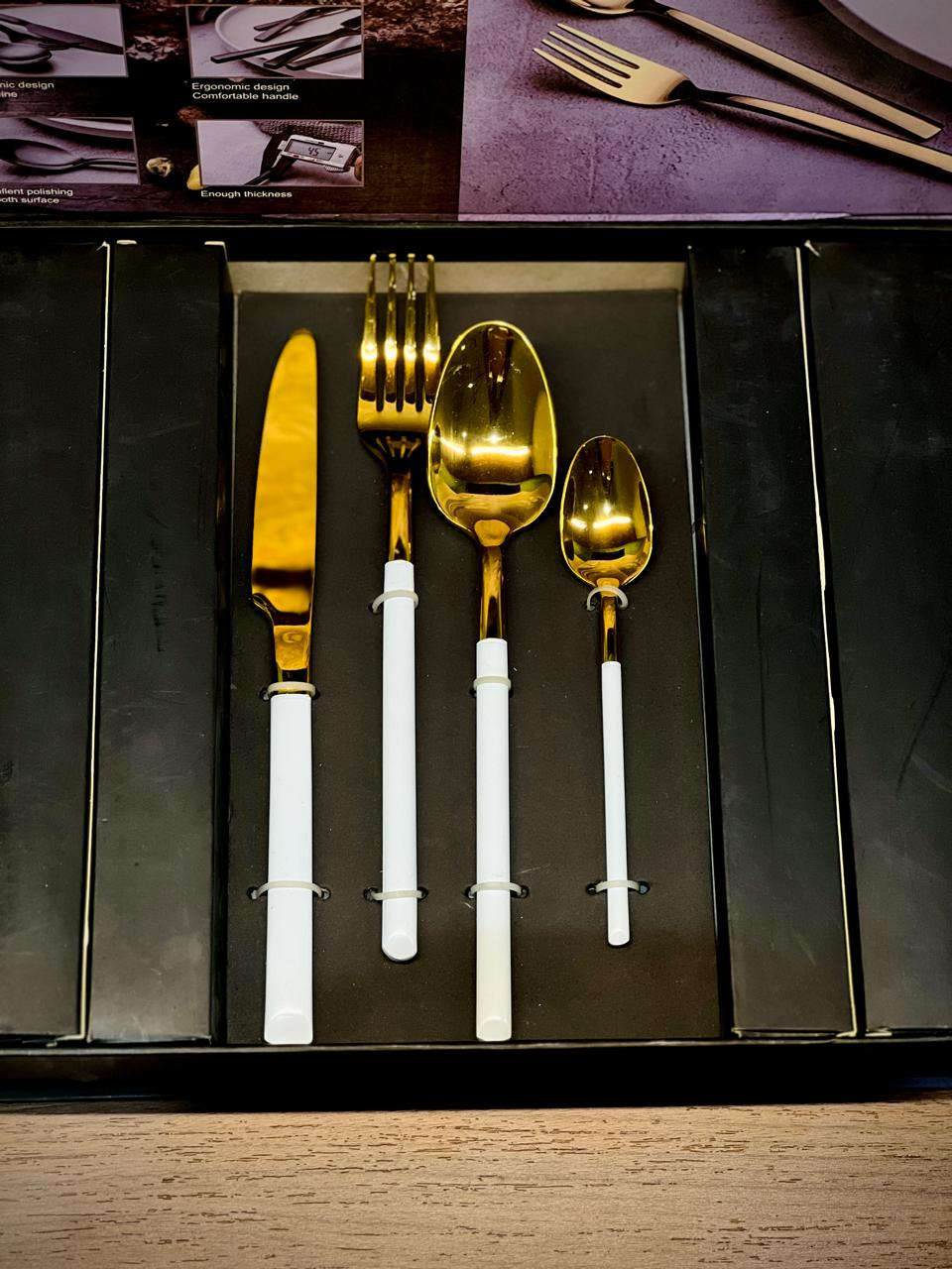 Alomi 24-Piece Cutlery Set White & Golden Kaka Bawa Sons