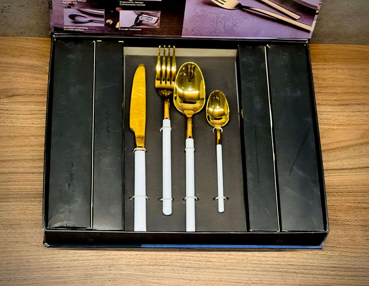 Alomi 24-Piece Cutlery Set White & Golden Kaka Bawa Sons
