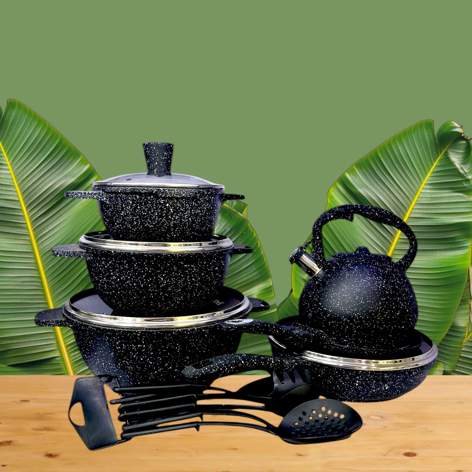 OE NON STICK SET Black (16/Pcs)