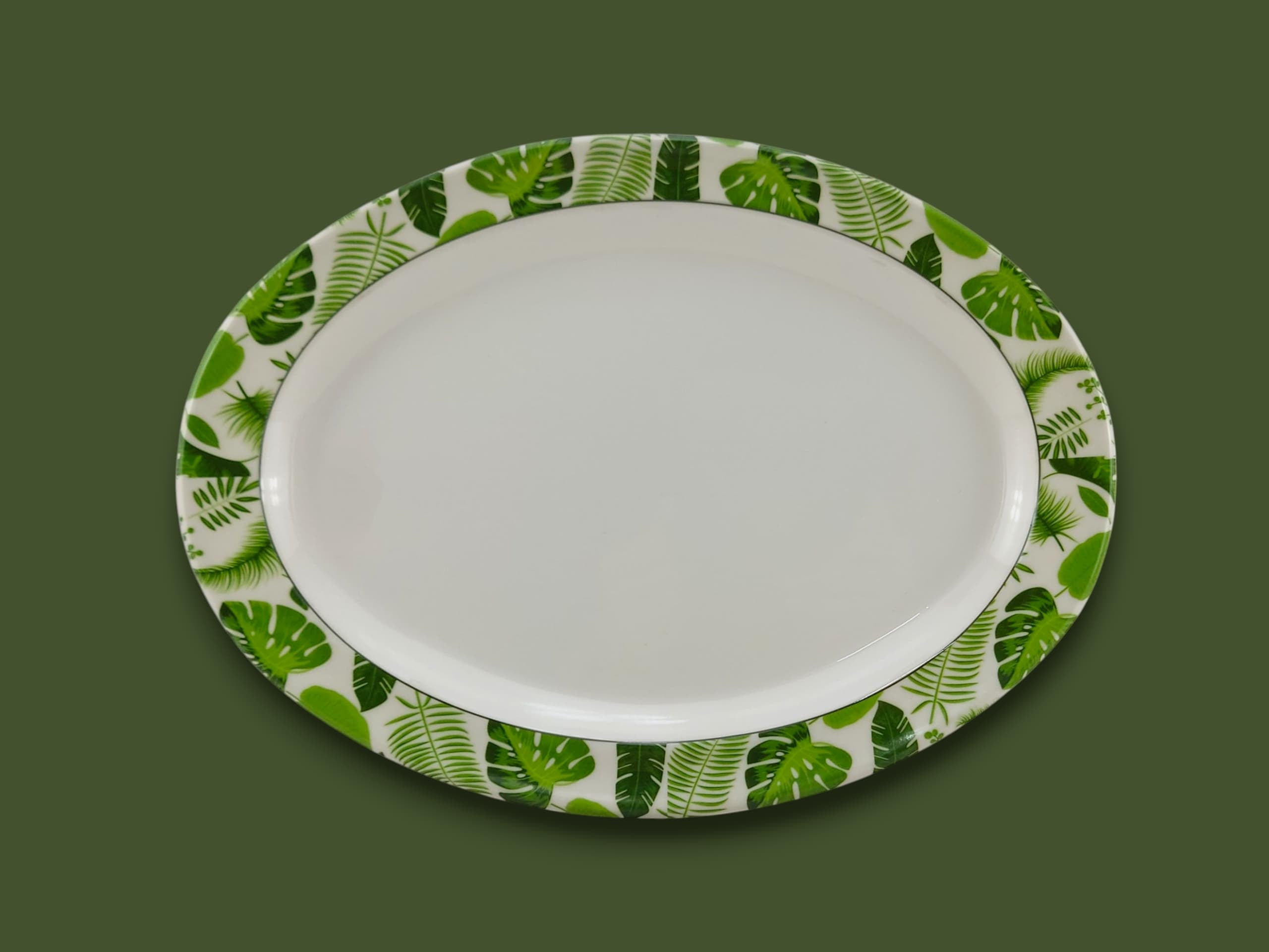 Blaze Greenery Melamine Oval Dish 14"