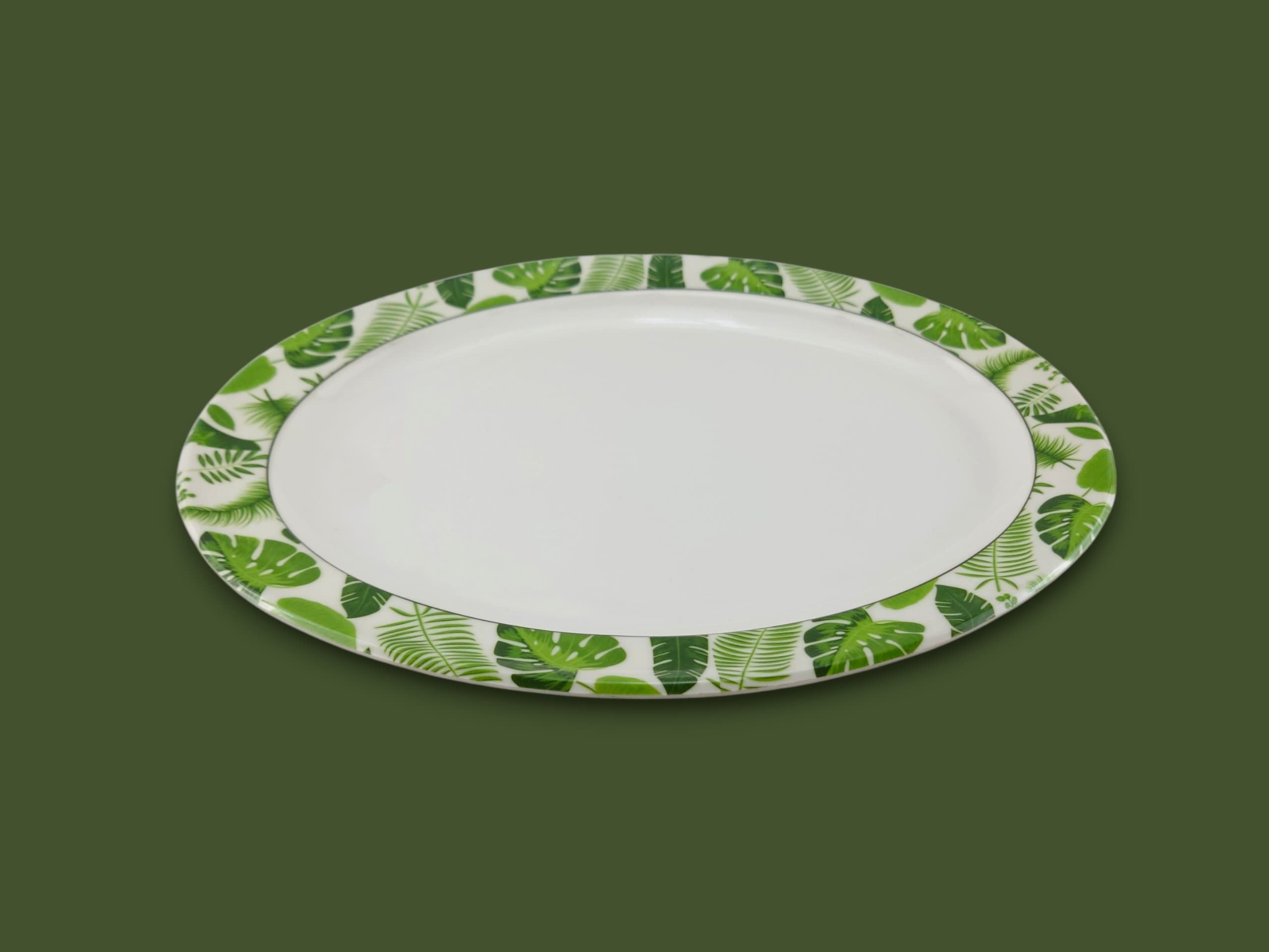 Blaze Greenery Melamine Oval Dish 14"