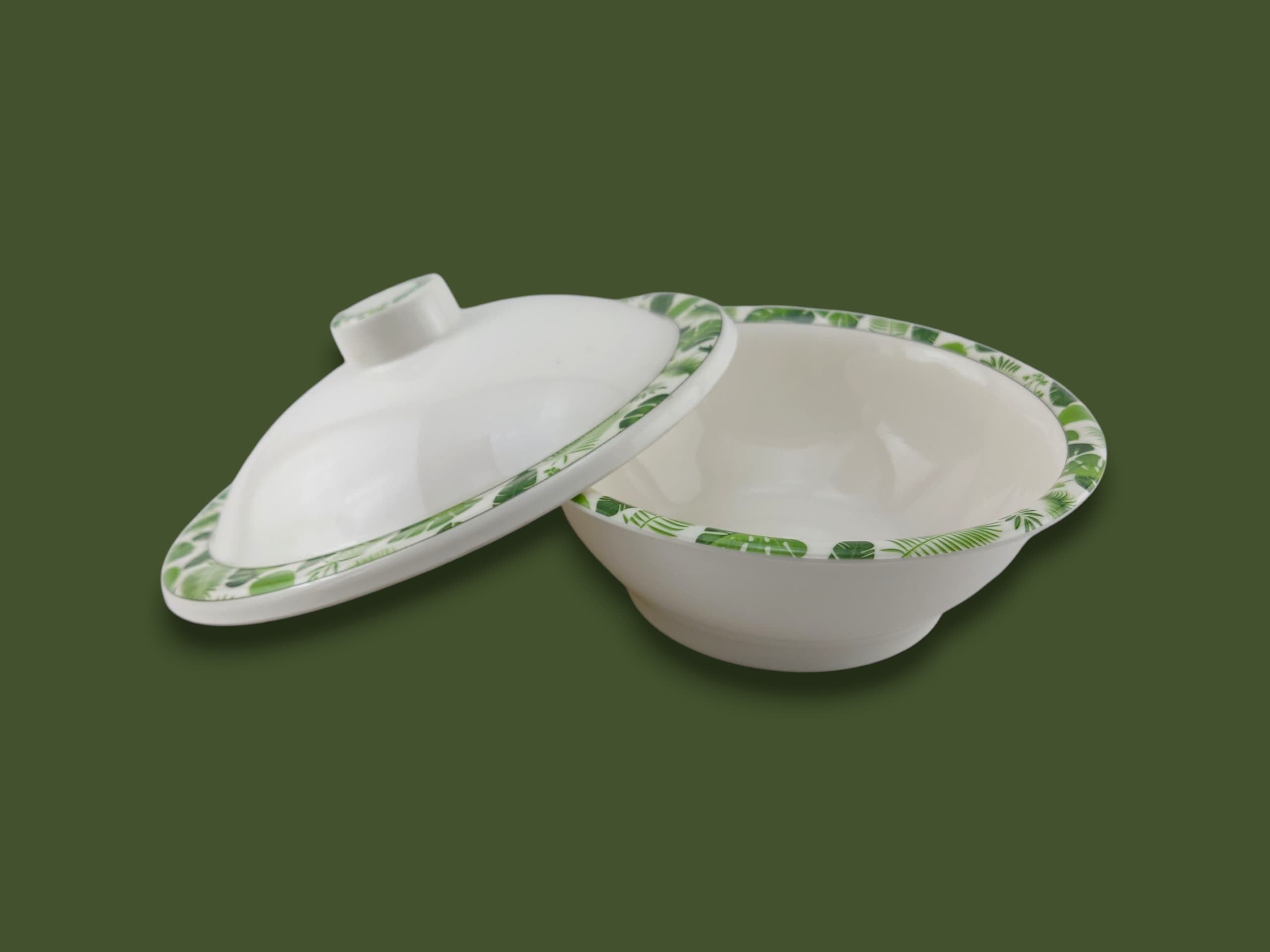 Blaze Greenery Melamine Serving Bowl 9" (With Lid) Kaka Bawa Sons