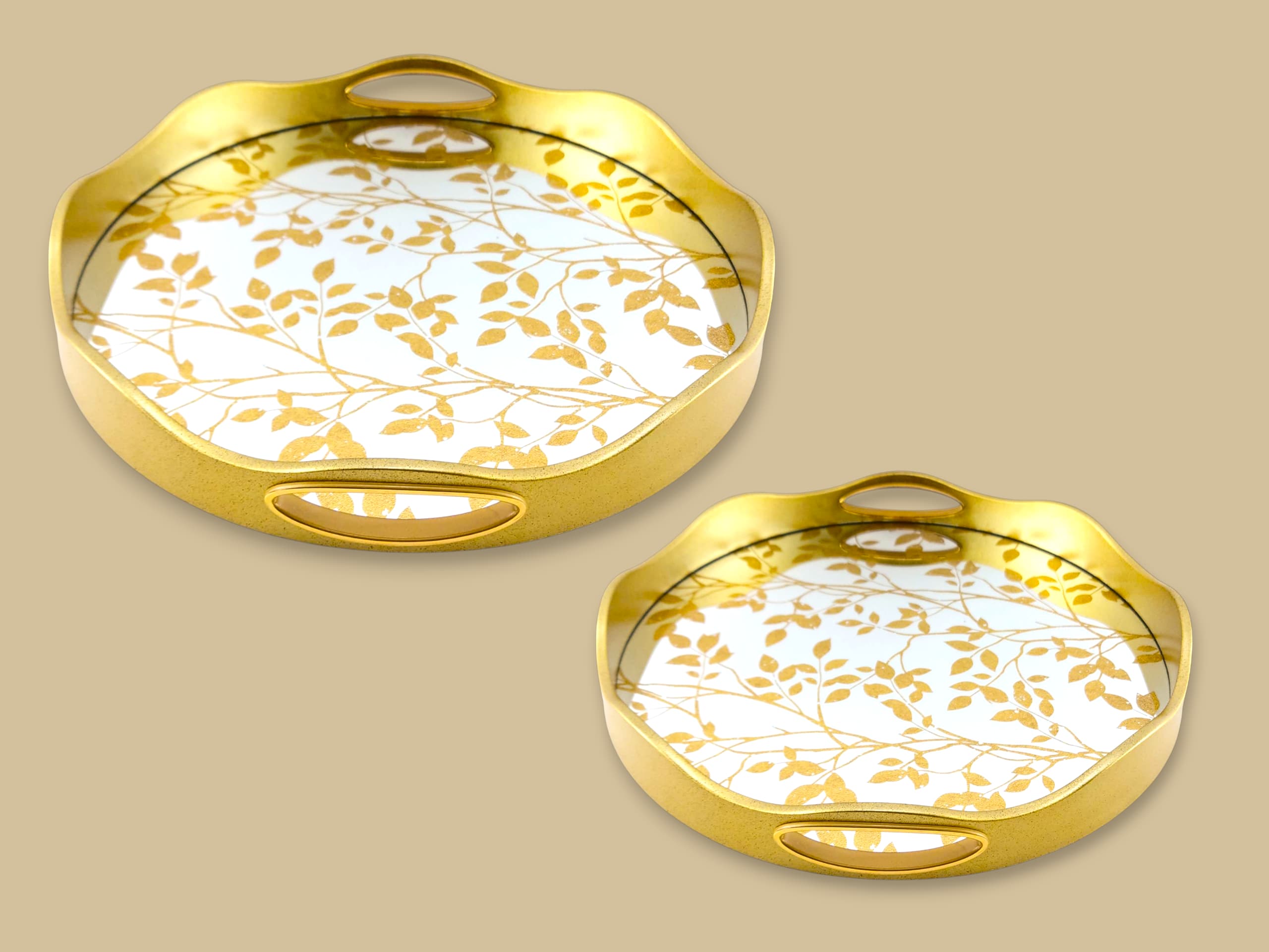 Angela 2-Piece Glass Round Serving Tray Set Kaka Bawa Sons