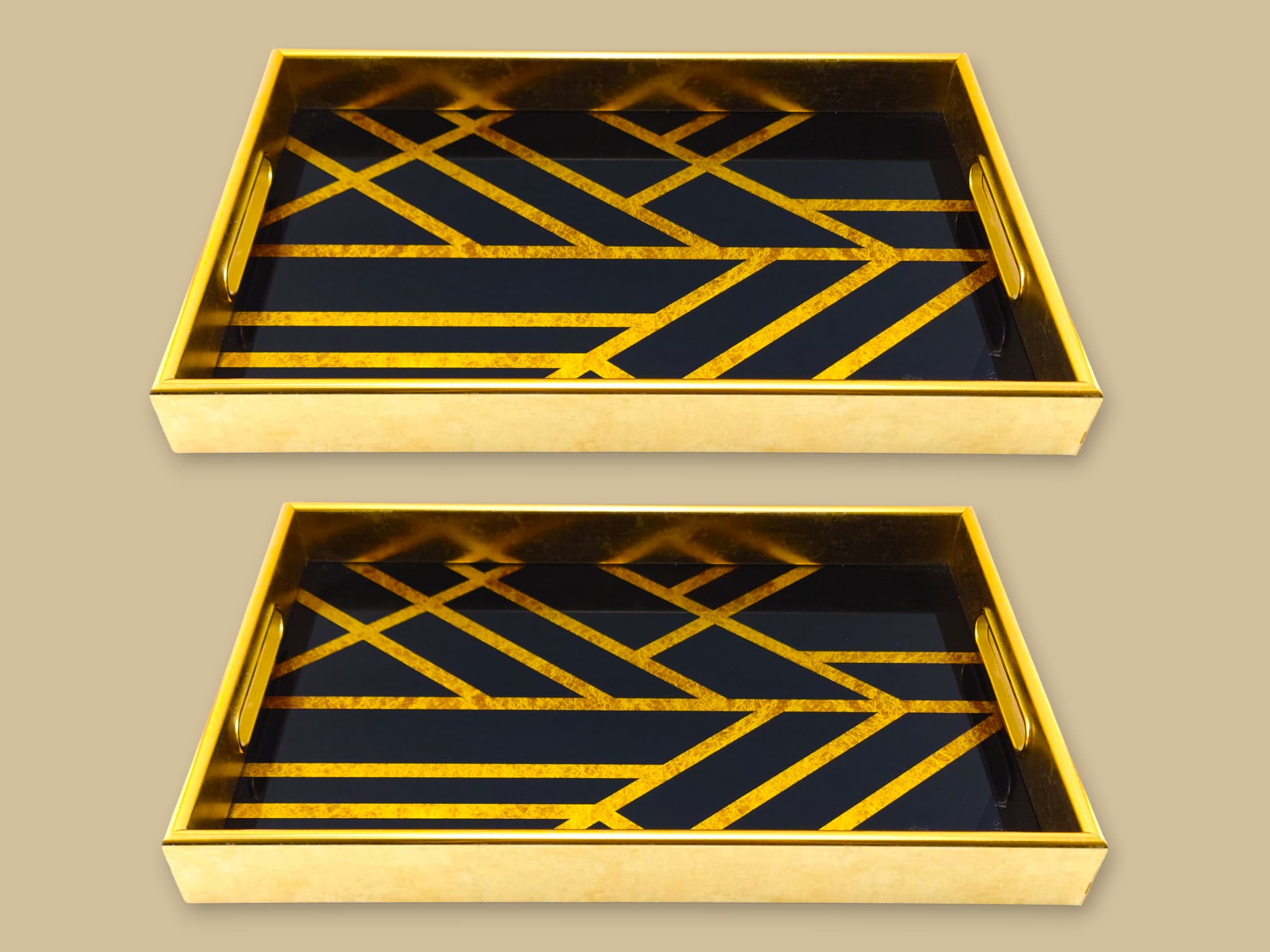 Angela 2-Piece Glass Rectangular Serving Tray Set Kaka Bawa Sons