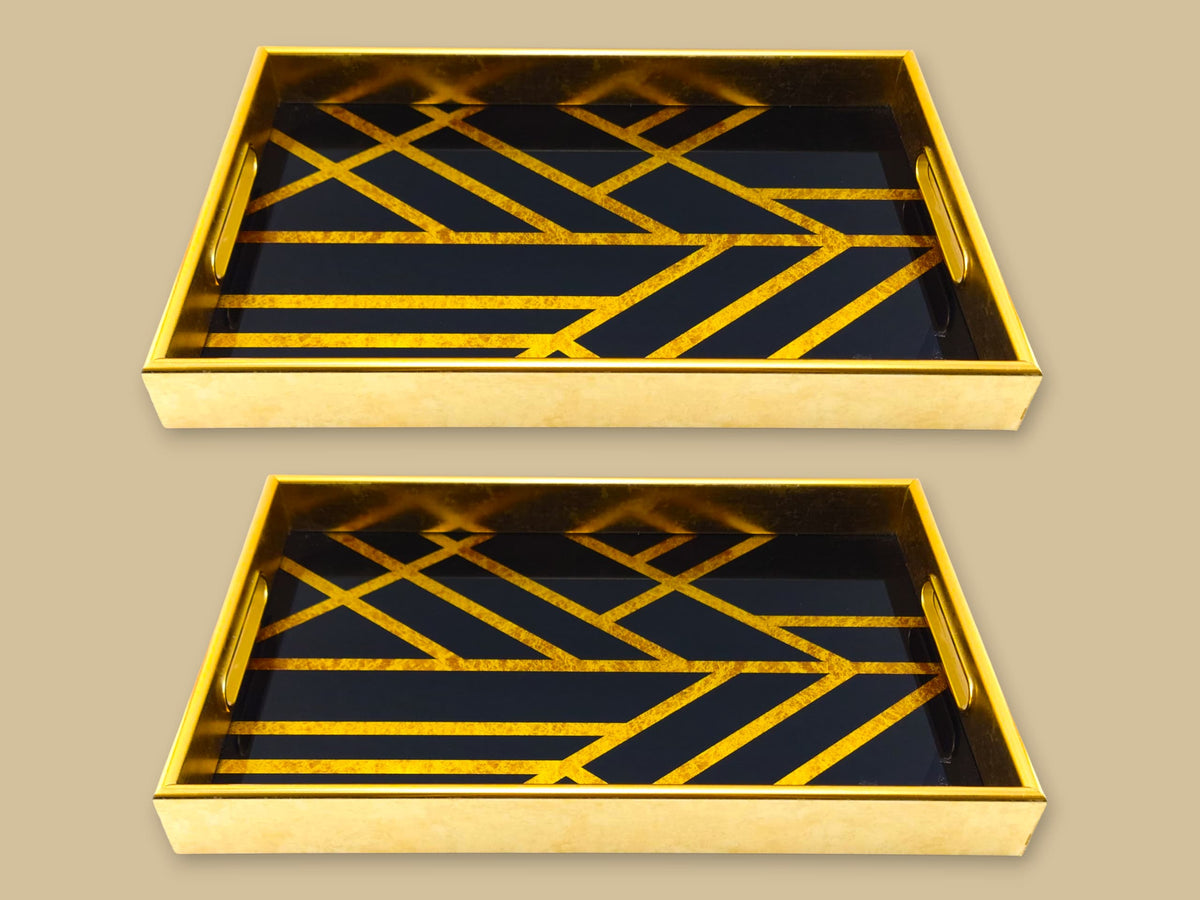 Angela 2-Piece Glass Rectangular Serving Tray Set Kaka Bawa Sons