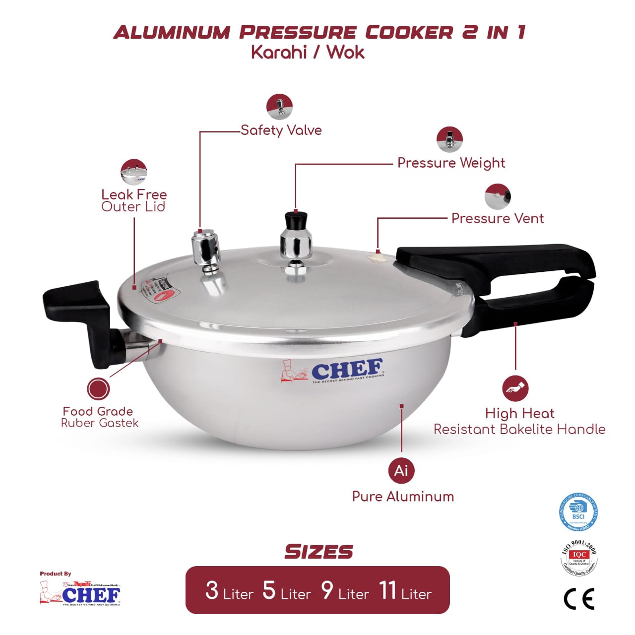 Majestic Aluminum Wok Pressure Cooker