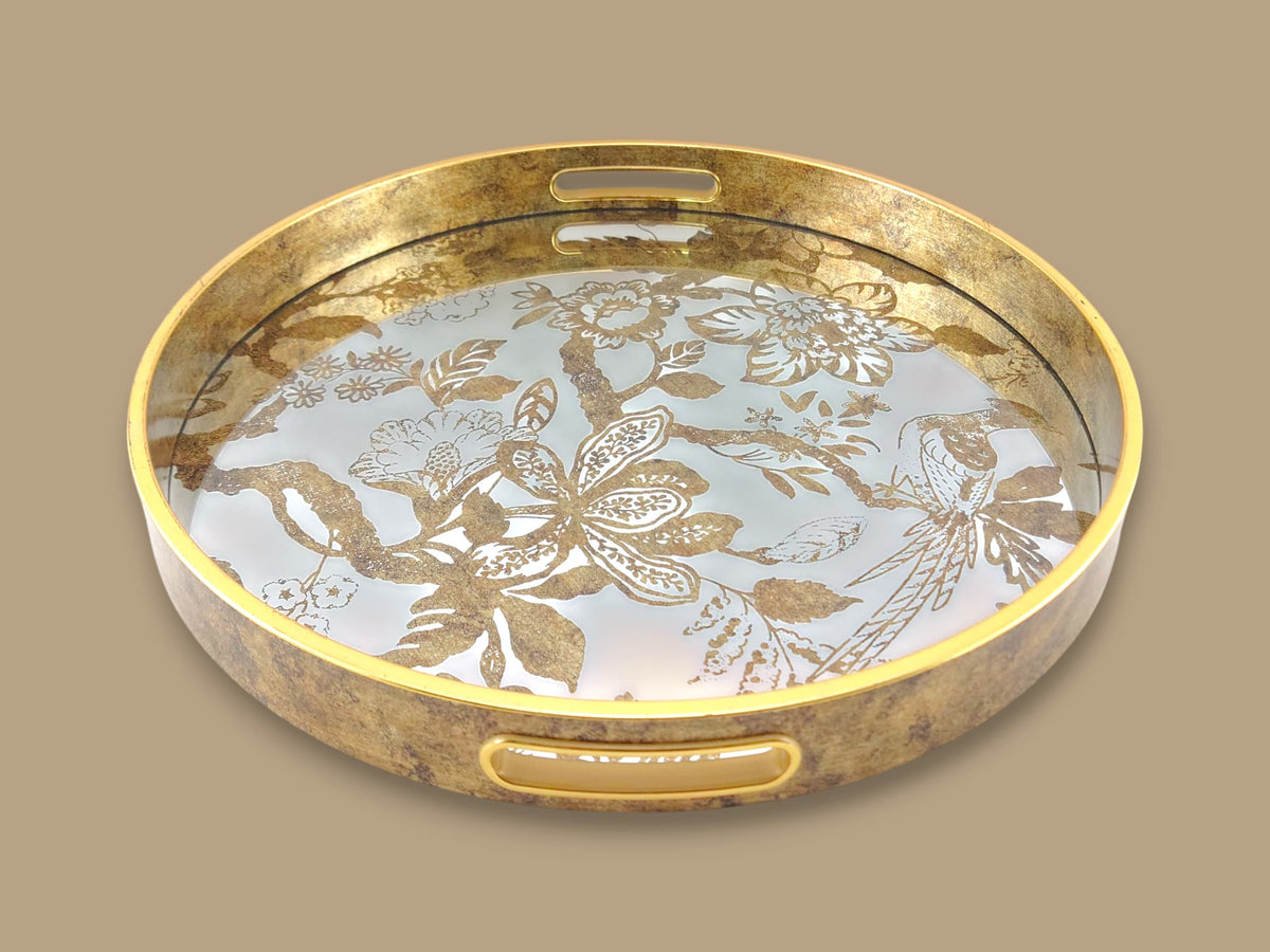 Angela 2-Piece Glass Round Serving Tray Set Kaka Bawa Sons