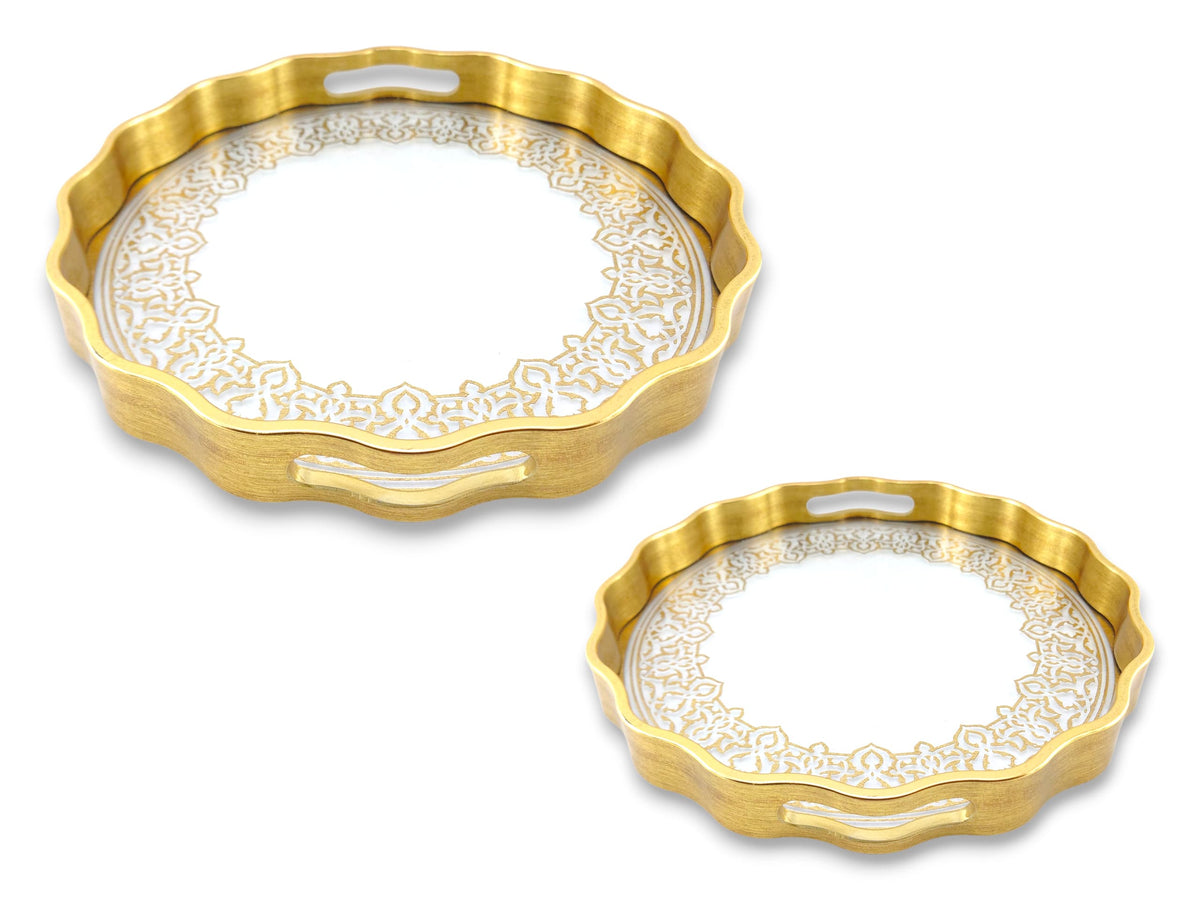 Angela 2-Piece Glass Round Serving Tray Set Kaka Bawa Sons