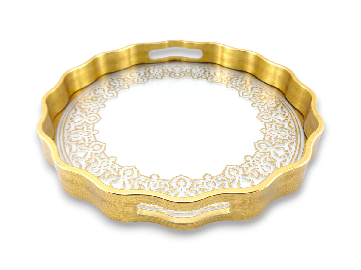 Angela 2-Piece Glass Round Serving Tray Set Kaka Bawa Sons